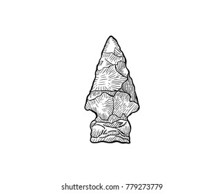 Classic Black Stone Arrowhead Illustration Hand Drawing Logo Vector
