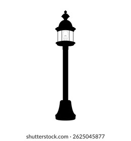 Classic black street lamp with a sleek design and clear glass, ideal for vintage or park settings.