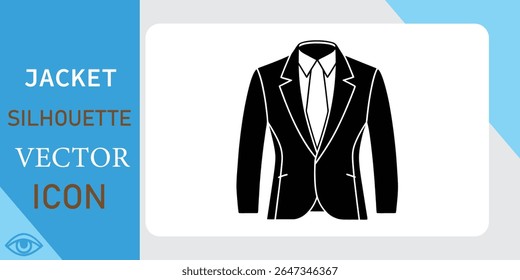 Classic Black Suit Jacket and Tie Silhouette Vector Icon for Formal Wear and Business Attire