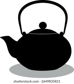 Classic black teapot with a curved handle and a subtle shadow silhouette