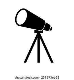 Classic Black Telescope on Tripod Silhouette. Vector.