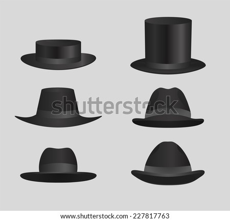 Classic Black top hat Derby Hats and caps Classic Black top hat Derby Hats and caps vector illustration.