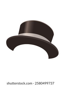 Classic black top hat with a sleek gray band. Timeless and stylish, perfect for a formal or vintage-themed design. Male top hat in gentleman style. Vector illustration isolated on white background