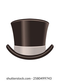 Classic black top hat with a sleek gray band. Timeless and stylish, perfect for a formal or vintage-themed design. Male top hat in gentleman style. Vector illustration isolated on white background