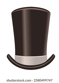 Classic black top hat with a sleek gray band. Timeless and stylish, perfect for a formal or vintage-themed design. Male top hat in gentleman style. Vector illustration isolated on white background