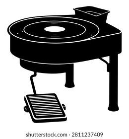 Classic black turntable with tonearm and foot pedal, used for playing vinyl records and enjoying analog music experience.