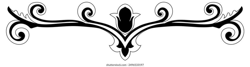Classic black vintage lines on a black background. For decorating elegant cards