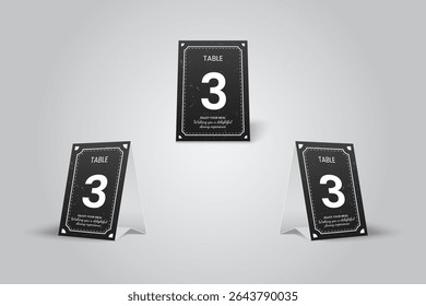 Classic Black and White accent Table Number Tent Card Mockup  Number 3