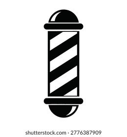 A classic black and white barber pole icon with diagonal stripes on a plain background