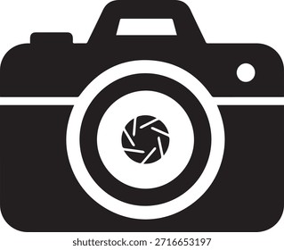 Un ícono clásico de la cámara en blanco y negro representa la Fotografía y la captura de recuerdos