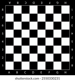 Classic black and white chess board with letters and numbers design.