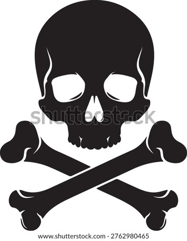 Classic black and white crossed bones skull symbol with a hollow eye appearance silhouette vector icon