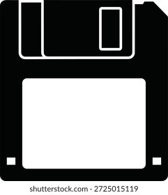 Klassisches Schwarz-Weiß-Diskettensymbol, das die Retro-Technologie-Hardware für Vintage-Computer-Datenspeicherung und das Speichern digitaler Legacy-Dateien darstellt