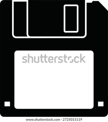 Classic black and white floppy disk icon representing vintage computer data storage retro technology hardware and legacy digital file saving
