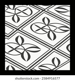 Classic Black and White Floral Vector Pattern | Intricate Geometric Tile Design for Fabric, Carpet, Wallpaper, and Fashion | Digital Texture with Luxurious, Decorative Artistry and Timeless Sophistic.