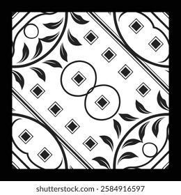 Classic Black and White Floral Vector Pattern | Intricate Geometric Tile Design for Fabric, Carpet, Wallpaper, and Fashion | Digital Texture with Luxurious, Decorative Artistry and Timeless Sophistic.
