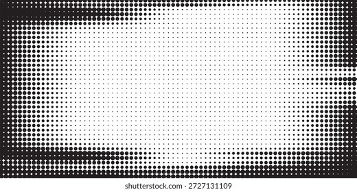 Un clásico patrón de semitono en blanco y negro crea un elegante fondo abstracto con un efecto de punto de desvanecimiento Vector EPS