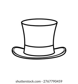 A classic black and white illustration of a top hat, symbolizing elegance and sophistication, perfect for vintage and formal themes.