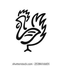 Classic black and white monoline rooster logo design.