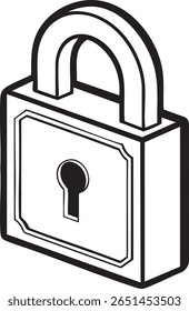 Classic black and white padlock icon with a keyhole isolated on transparent background