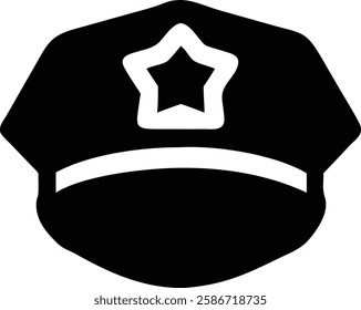 Classic Black and White Police Officer Hat Silhouette - Symbol of Law Enforcement.