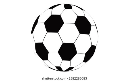 Classic black and white soccer ball design showcasing geometric precision and the essence of football in a simple, minimalist graphic illustration