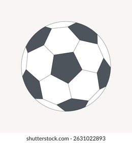 Classic black and white soccer ball with hexagonal and pentagonal patterns. Soccer ball design, ideal for sports themes, soccer-related projects, and athletic visuals. Aesthetic vector illustration.