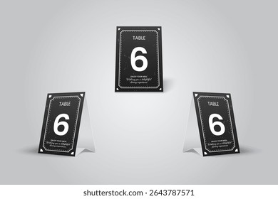 Classic Black and White Table Number Tent Card Mockup  Number 6