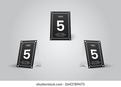 Classic Black and White Table Number Tent Card Mockup  Number 5