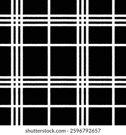 Classic Black and White Tartan Plaid Pattern . Seamless Scottish Checkered Design