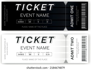 Classic black and white tickets. Minimalistic tickets design. 