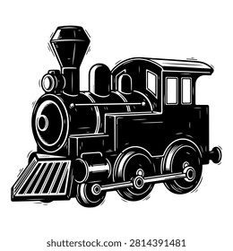 Classic black and white toy train locomotive with detailed design, representing vintage transportation and childhood playtime.