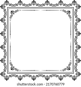 Classic black and white vector vintage square frame with arabesques and orient elements. Abstract ornament with place for text. Vintage pattern