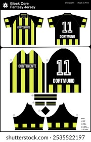 Listras clássicas preto e amarelo Dortmund Fantasy Sublimation Jersey com Bloke Core Oversize Fit