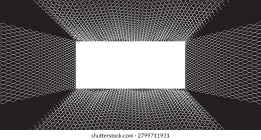 A classic black-and-white soccer ball centered in a goal net, shown with a dramatic tunnel perspective and dark background, perfect for sports, scoring, team, promotional, or editorial designs.

