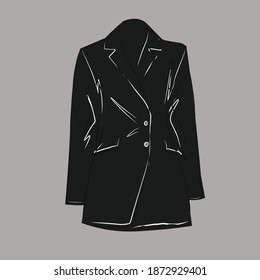 Classic blazer. The black. Red. Basic wardrobe. Clothing store. A set of different items of clothing, shoes, bags, accessories. Vector isolated images.