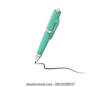 Classic blue ballpoint pen in flat cartoon style.