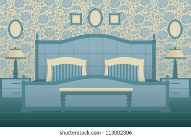 Classic blue bedroom interior