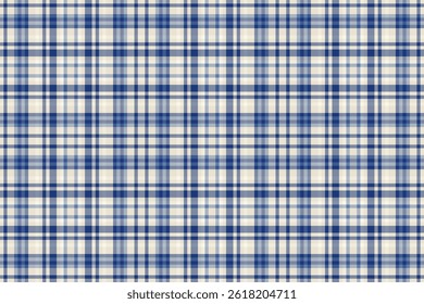 Classic blue and beige plaid pattern. A versatile backdrop perfect for design elements, textiles, or creating a cozy, traditional feel.
