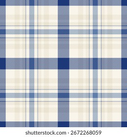 Classic blue and beige plaid pattern. Versatile design for textile, fashion, backgrounds, and design projects. Seamless, traditional style.