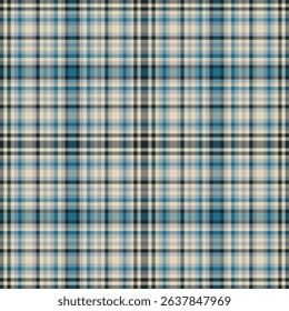 Classic blue and beige tartan pattern. Timeless plaid design perfect for backgrounds, textiles, or graphic elements requiring a traditional, cozy feel.