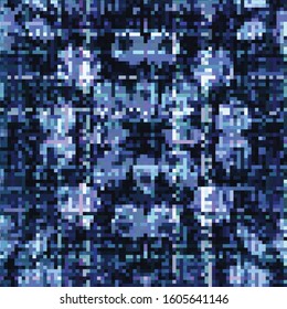 Classic blue blurred floral vector texture seamless pattern. Variegated bleach effect dyed indigo background. Denim  masculine grunge abstract backdrop. Melange japanese style batix repeat swatch.
