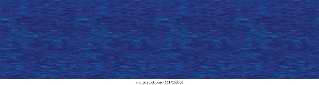  Classic blue blurred marl heather vector texture seamless border pattern. Variegated soft blendedbanner background. Denim indigo masculine grunge abstract. Melange japanese dark mottled effect edge.