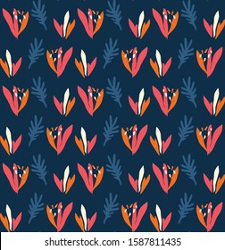 Classic Blue Bold Vector Summer Bloom Floral Motif Seamless Pattern. Hand Painted Bird of Paradise Flower Background. Bright Cut Out Collage Style Textile. Exotic Tropical All Over Print Eps 10 Tile.