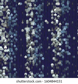 Classic blue broken stripe vector texture seamless pattern. Variegated soft blended geo dyed background. Denim indigo masculine grunge abstract. Melange japanese dark geometric effect repeat swatch
