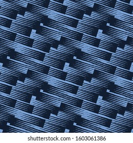 Classic blue brush stroke seamless texture pattern. Variegated grunge stripe background. Denim dark indigo dyed bleach mark fabric texture. Melange irregular masculine shirting repeat vector swatch.