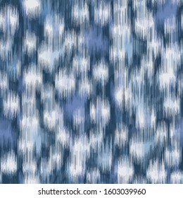 Classic blue camo seamless pattern. Variegated dyed tri blend blotched background. Denim indigo woven ikat T shirt fabric texture. Melange japanese shibori tie dye jeans effect repeat vector swatch