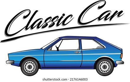 classic blue car isolated in white background