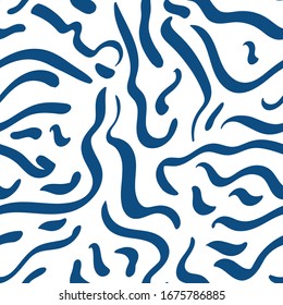 las clásicas líneas caóticas azules sobre blanco.patrón sin fisuras vectoriales. diseño de tejidos