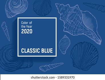 Classic blue - color of the year 2020. Pantone 19-4052. Trendy vector background with square frame.